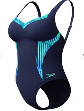 Speedo Navy One-Piece Swimsuit with Teal and Aqua Panels